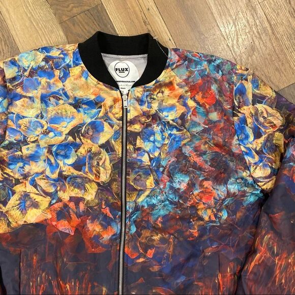 Flux Luxury Multicolor Printed Bomber Mens Jacket Size Large - Picture 4 of 14